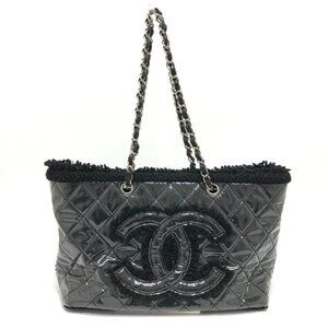 CHANEL A47155 Funny Tweed chain bag Tote Bag Vinyl Black/SilverHardware